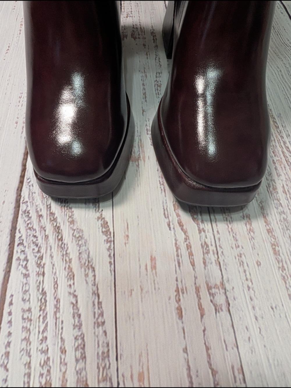 Burgundy Faux Leather Knee High Platform Boots Chunky 3.5" Block Heel Size 7 - Picture 5 of 12